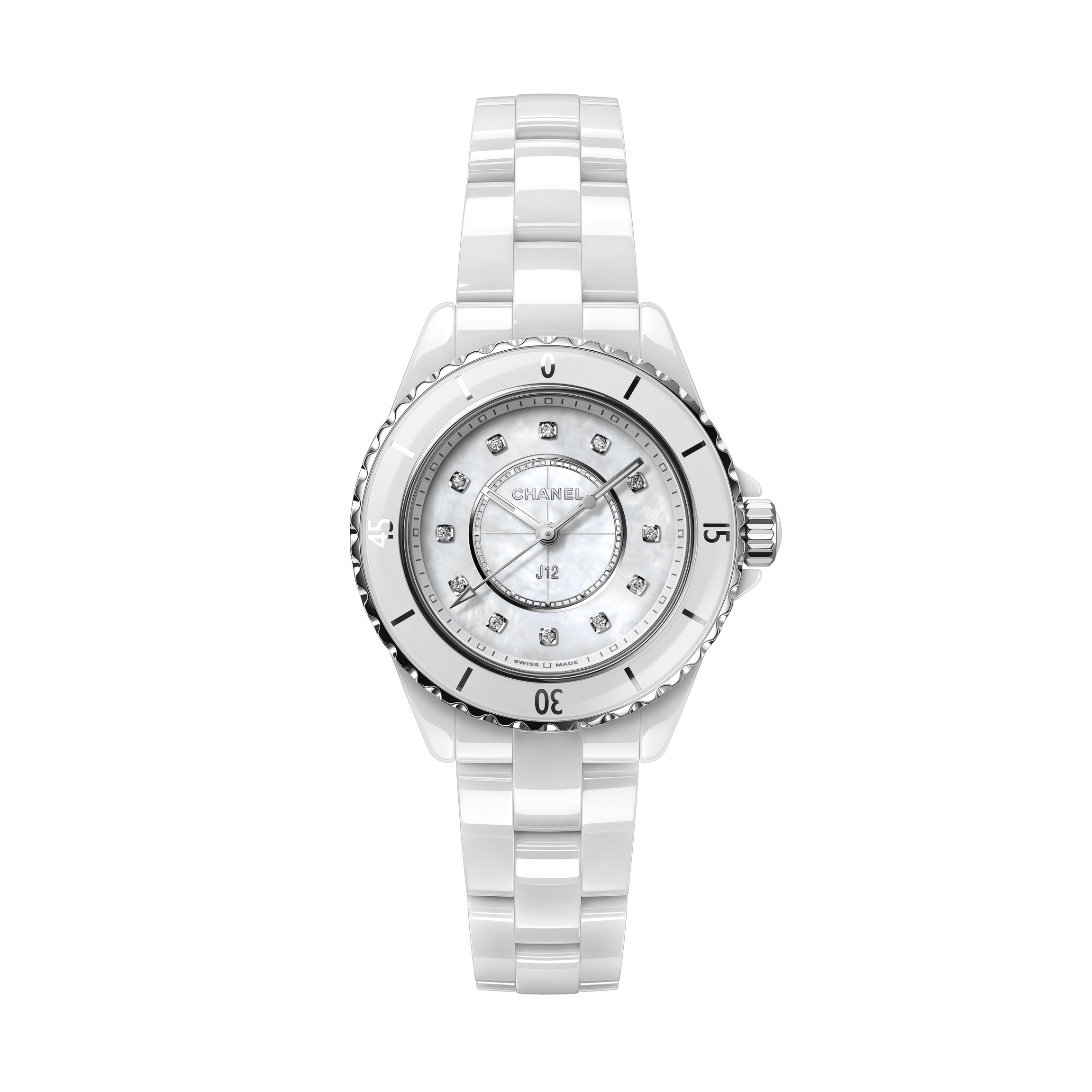 Chanel J12 Quartz Diamonds White Dial White Steel Strap Watch for Women - J12 H3110