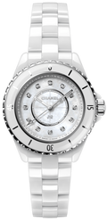 Chanel J12 Diamonds Mother of Pearl White Dial White Steel Strap Watch for Women - J12 H5704