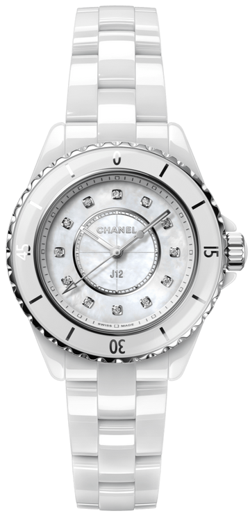 Chanel J12 Diamonds Mother of Pearl White Dial White Steel Strap Watch for Women - J12 H5704