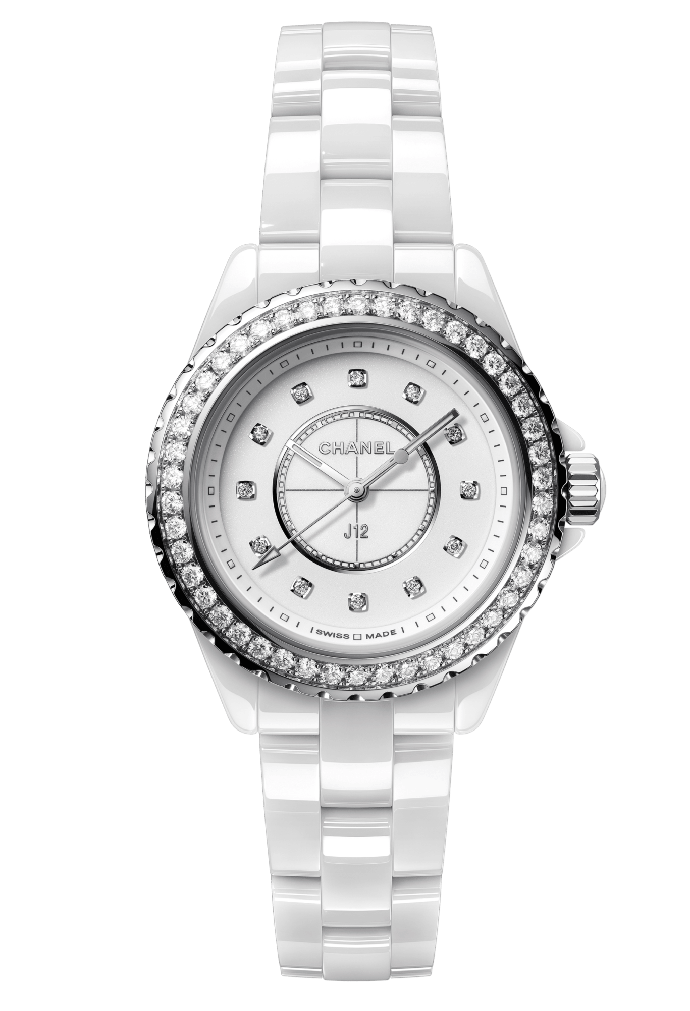 Chanel J12 Quartz Diamonds White Dial White Steel Strap Watch for Women - J12 H3110