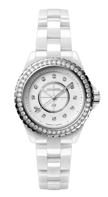 Chanel J12 Quartz Diamonds White Dial White Steel Strap Watch for Women - J12 H6418