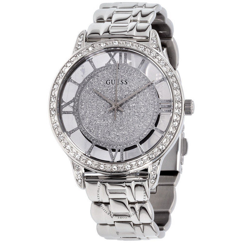 Guess Ethereal Diamonds Silver Dial Silver Steel Strap Watch for Women - W1013L1