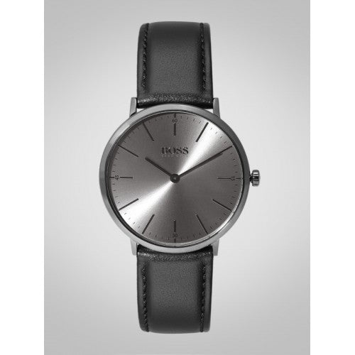 Hugo Boss Modern Grey Dial Black Leather Strap Watch for Men - 1513540