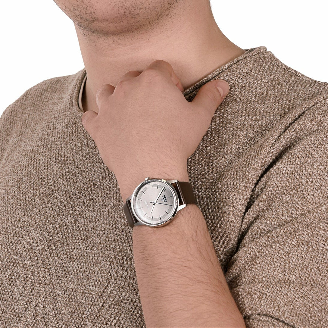 Lacoste Madrid Grey Dial Brown Leather Strap Watch for Men - 2011033