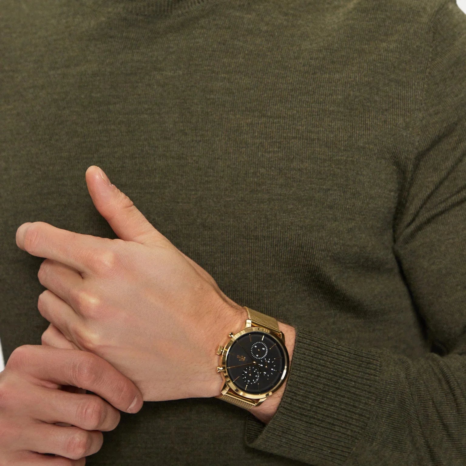 Lacoste Replay Chronograph Black Dial Gold Steel Strap Watch for Men - 2011195
