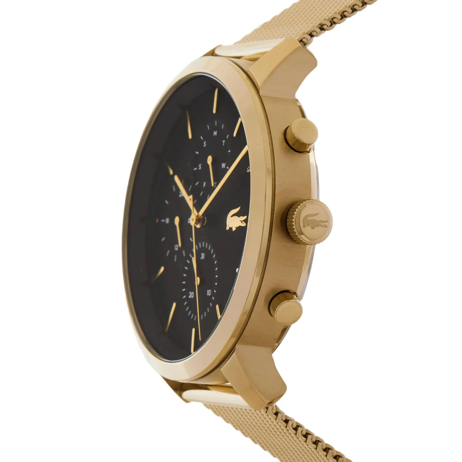 Lacoste Replay Chronograph Black Dial Gold Steel Strap Watch for Men - 2011195