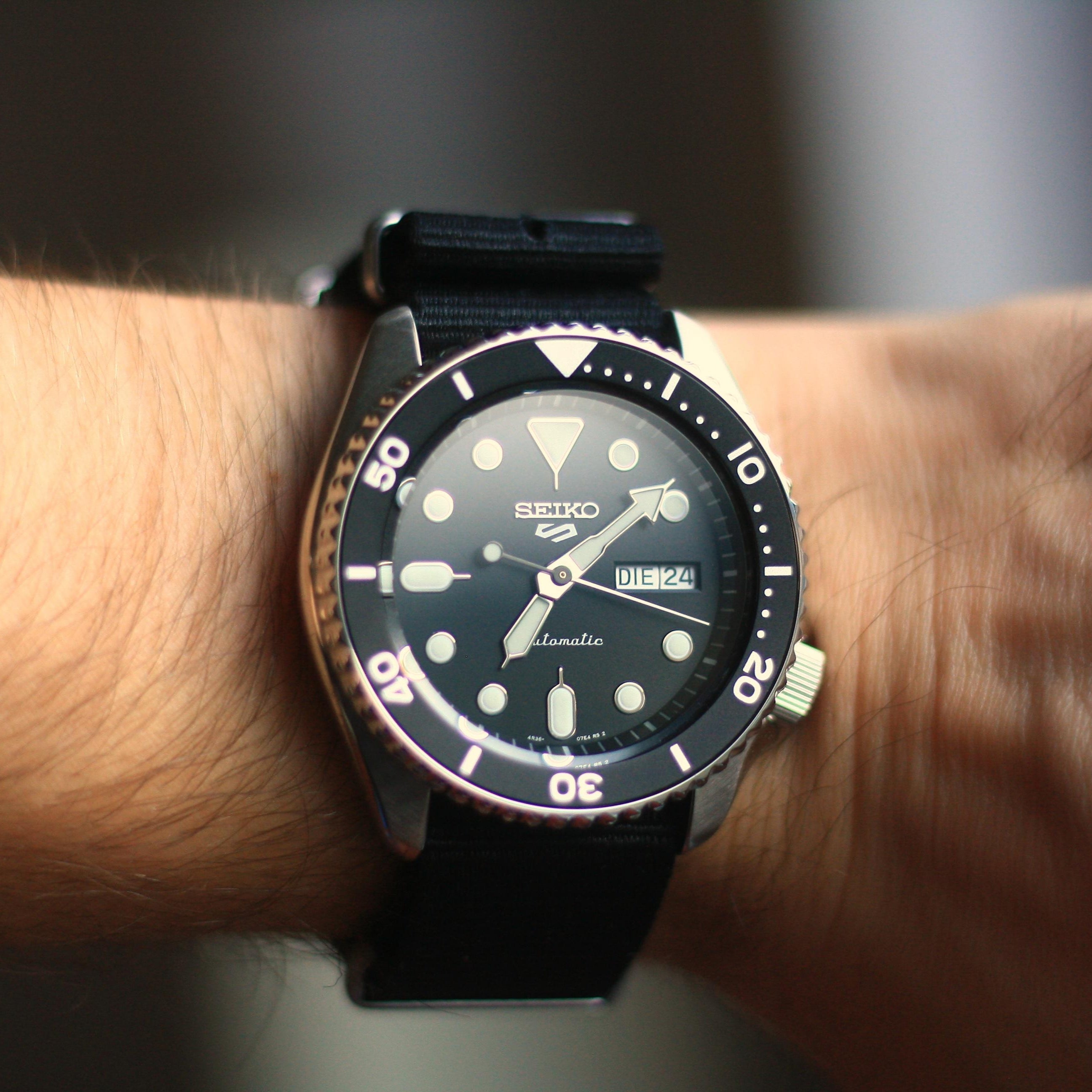 Seiko 5 Sports SKX Automatic Black Dial Black NATO Strap Watch For Men - SRPD55K3