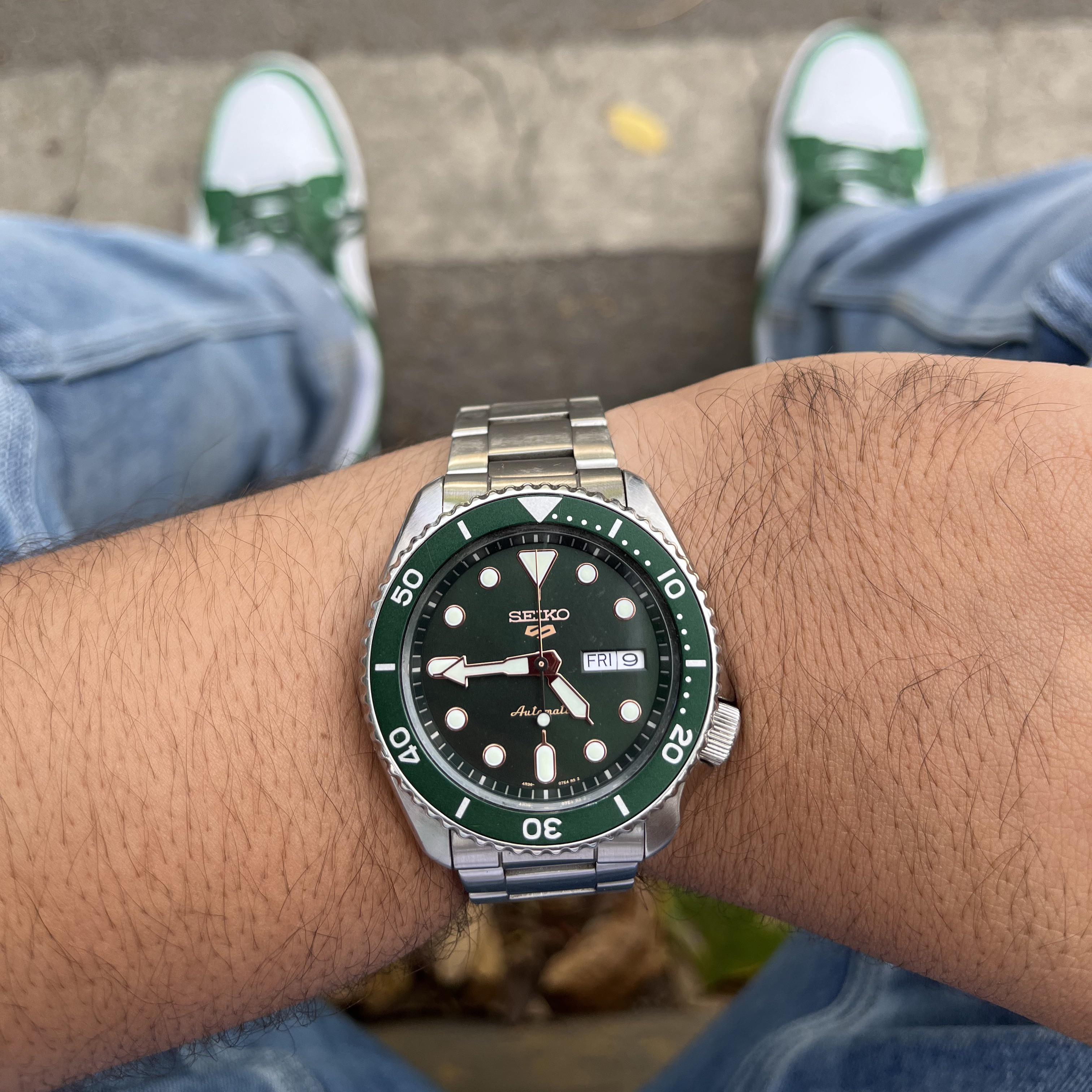Seiko 5 Sports Automatic Analog Green Dial Silver Steel Strap Watch For Men - SRPD63K1