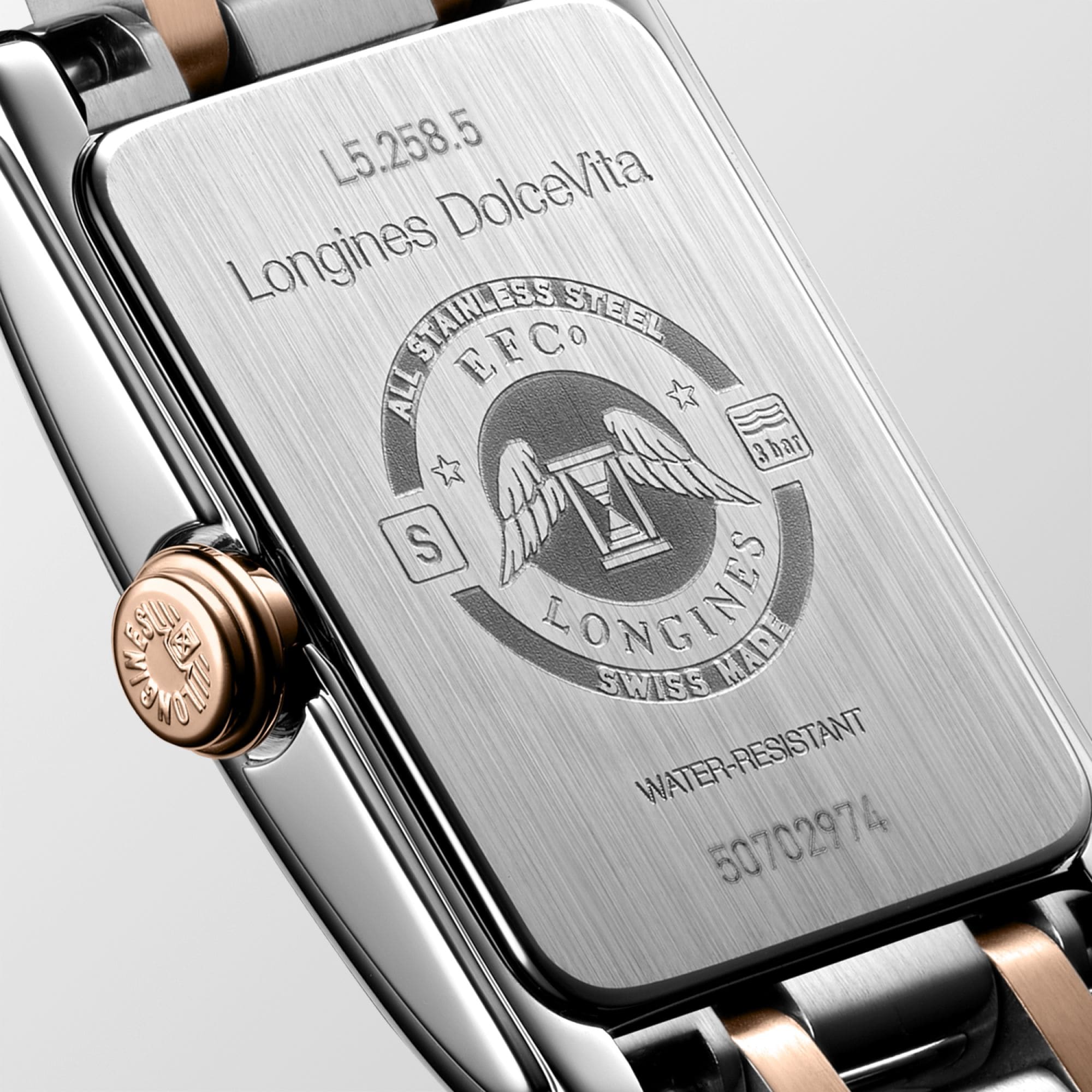 Longines Dolcevita 18K Gold Silver Dial Two Tone Steel Strap Watch for Women - L5.258.5.71.7