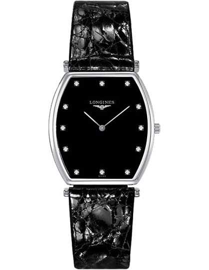 Longines La Grande Classique de Longines Tonneau Black Dial Black Leather Strap Watch for Women - L4.205.4.58.2
