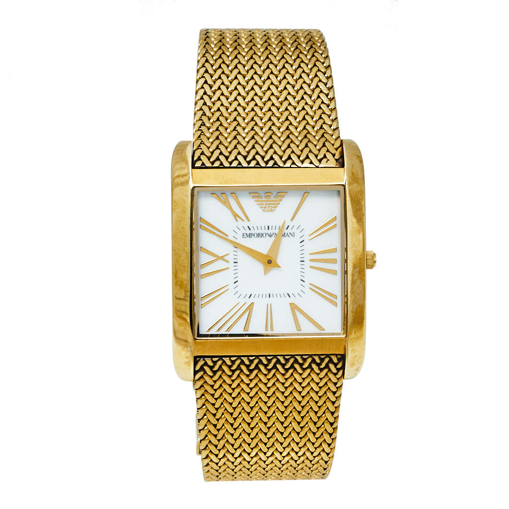 Emporio Armani Mother of Pearl Dial Gold Mesh Bracelet Watch For Men - AR2016