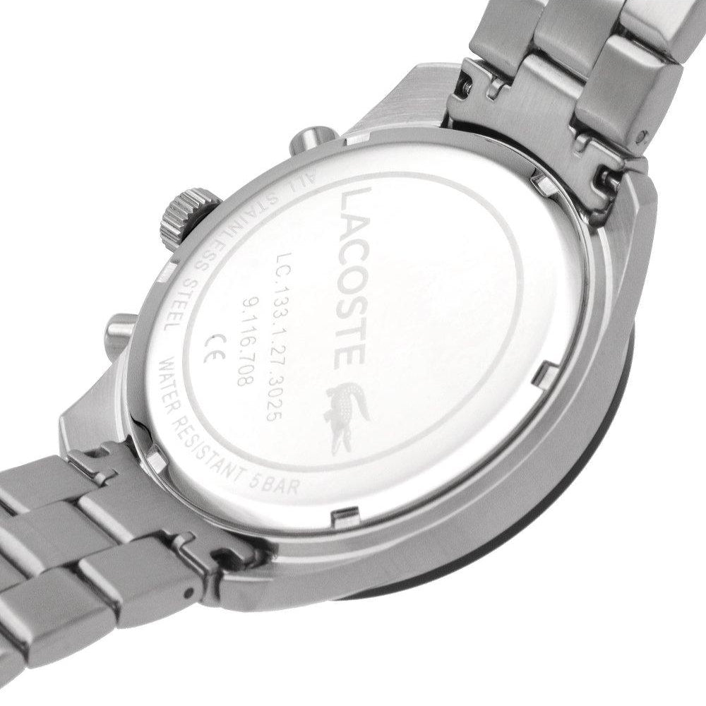 Lacoste Boston Chronograph Black Dial Silver Steel Strap Watch for Men - 2011079