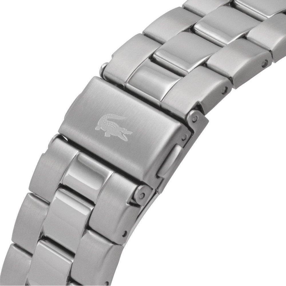 Lacoste Boston Chronograph Black Dial Silver Steel Strap Watch for Men - 2011079