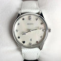 Gucci G-Timeless Mother of Pearl White Dial White Leather Strap Watch For Women - YA126597