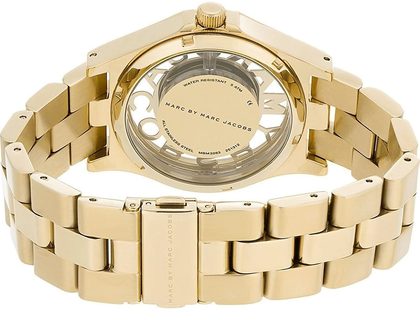 Marc Jacobs Henry Skeleton Gold Dial Gold Steel Strap Watch for Women - MBM3263