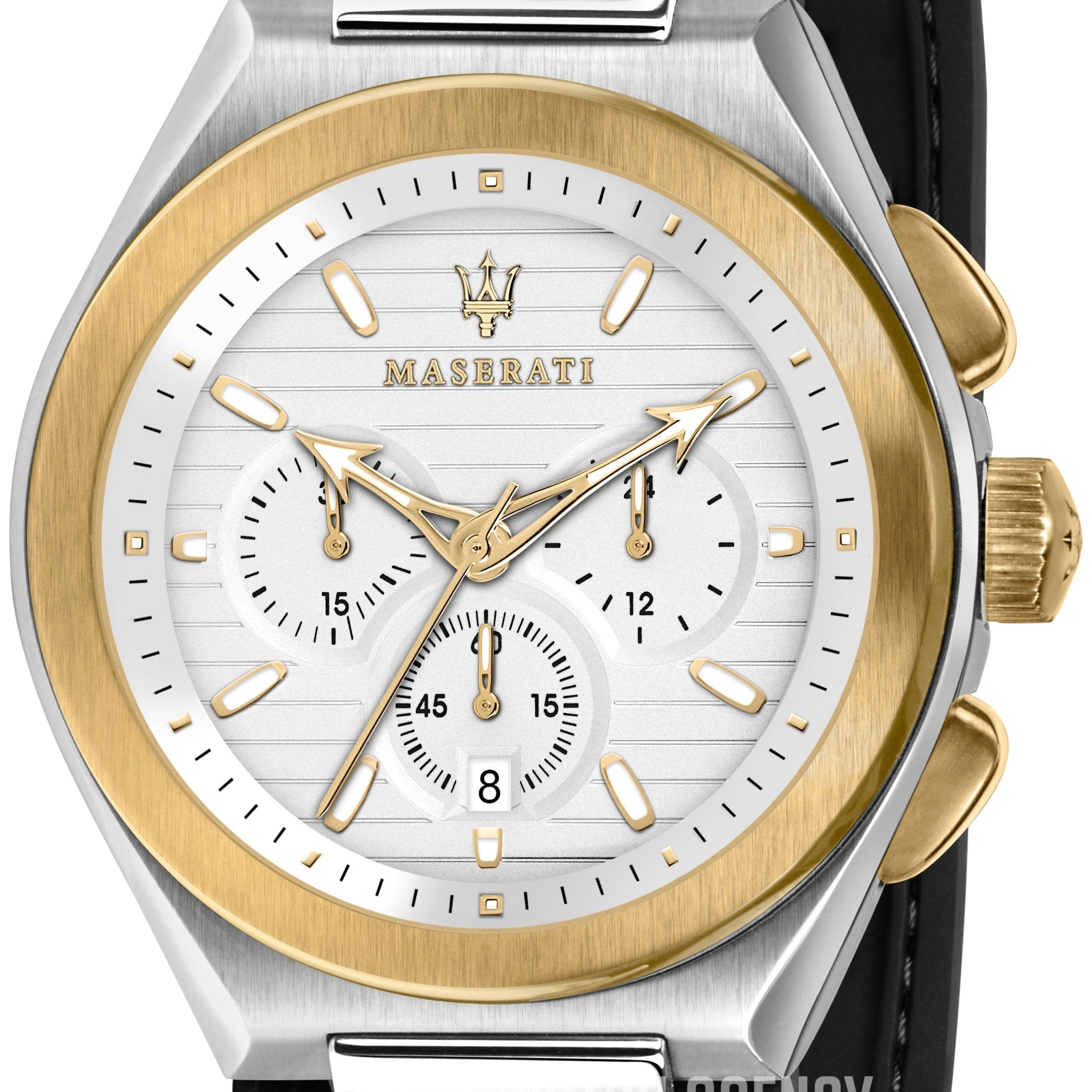 Maserati Triconic Chronograph White Dial Black Leather Strap Watch For Men - R8871639004
