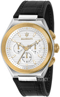 Maserati Triconic Chronograph White Dial Black Leather Strap Watch For Men - R8871639004