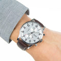 Hugo Boss Aeroliner Chronoraph White Dial Brown Leather Strap Watch For Men - HB1512447