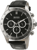 Hugo Boss Ikon Black Dial Black Leather Strap Watch for Men - 1513178
