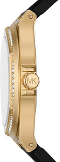 Michael Kors Lennox Three Hand Crystals Silver Dial Black Silicone Strap Watch For Women - MK7247