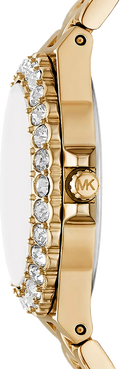 Michael Kors Lennox Quartz Green Dial Gold Steel Strap Watch For Women - MK7395