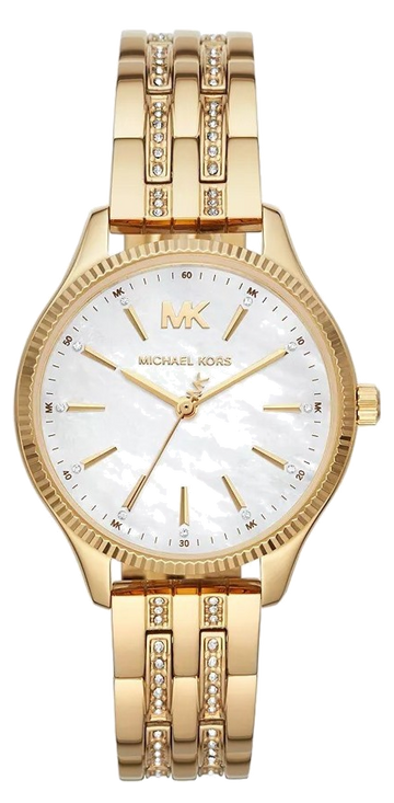 Michael Kors Lexington Three Hand White Dial Gold Steel Strap Watch For Women - MK4492