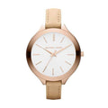 Michael Kors Runway Slim Quartz White Dial Beige Leather Strap Watch For Women - MK2284