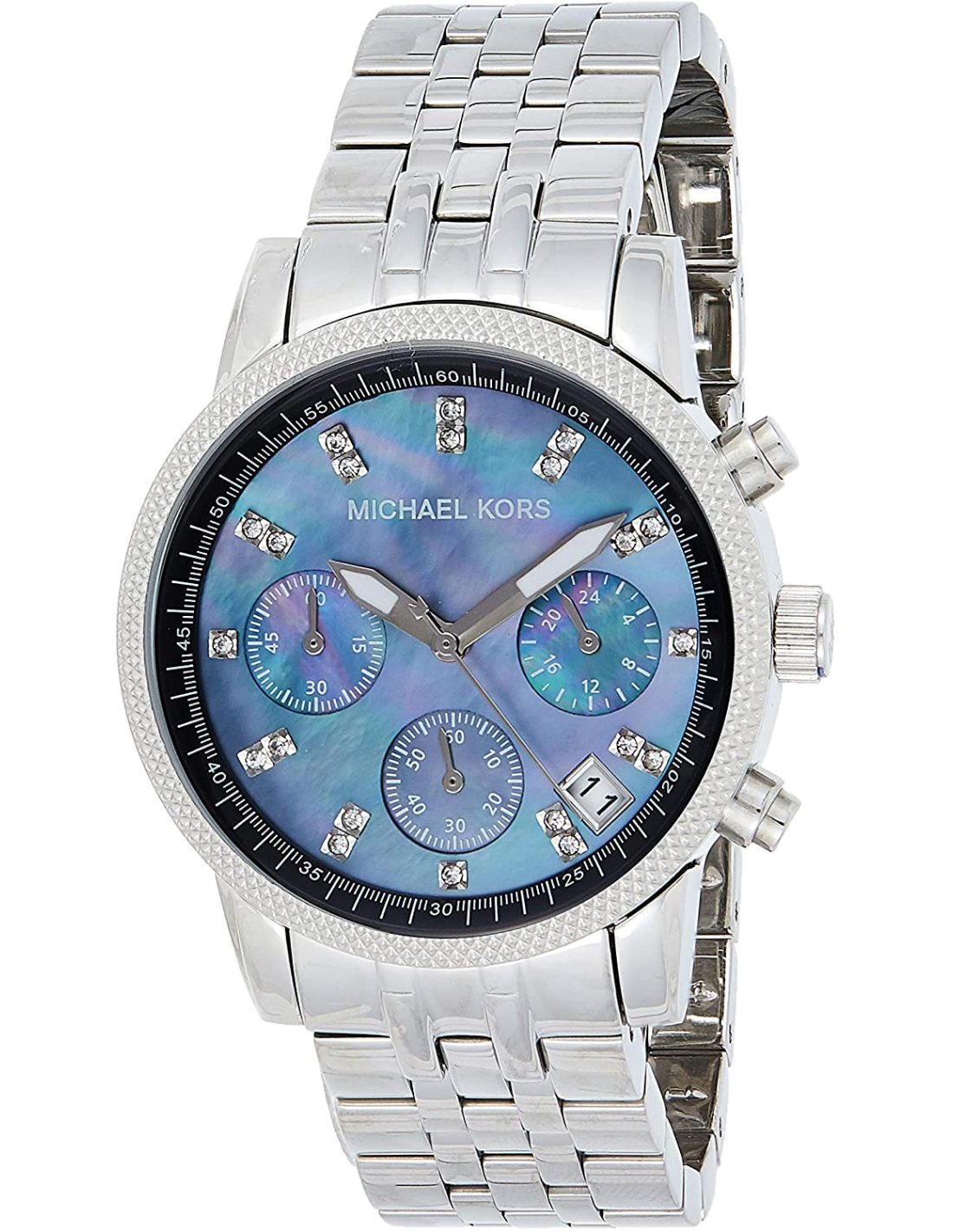 Michael Kors Jet Set Chronograph Blue Dial Silver Steel Strap Watch for Women - MK5021
