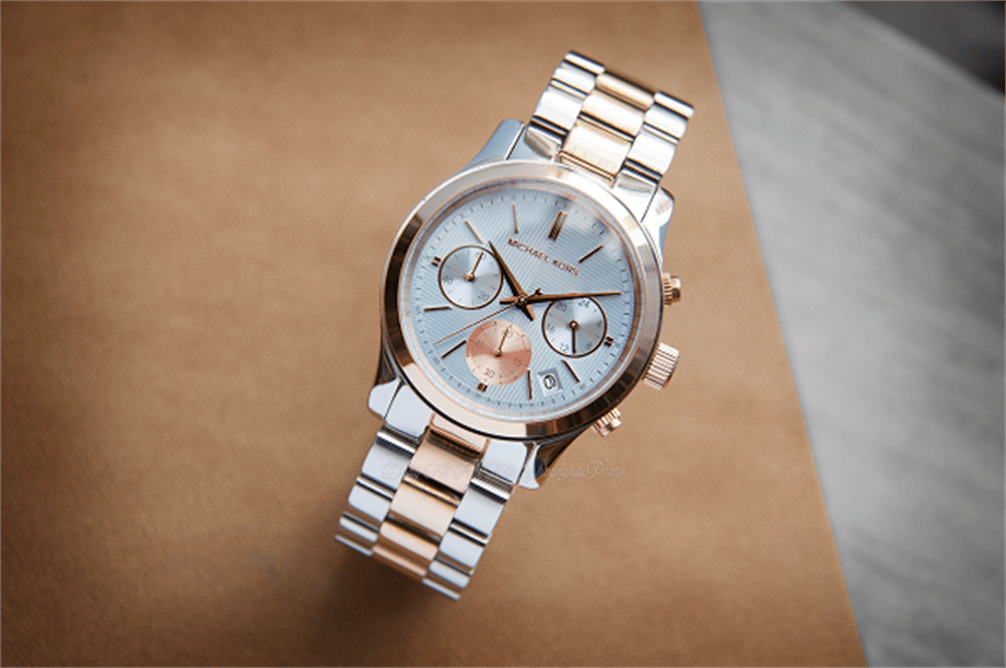 Michael Kors Runway Chronograph Blue Dial Two Tone Steel Strap Watch For Women - MK6166