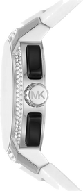 Michael Kors Sidney Multifunction Black Dial White Silicone Strap Watch For Women - MK6947