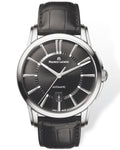 Maurice Lacroix Pontos Date Automatic Black Dial Black Leather Strap Watch For Men - PT6148-SS001-330