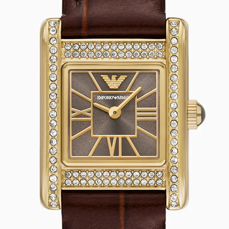 Emporio Armani Gianni T-Bar Brown Dial Brown Leather Strap Watch for Women - AR11705