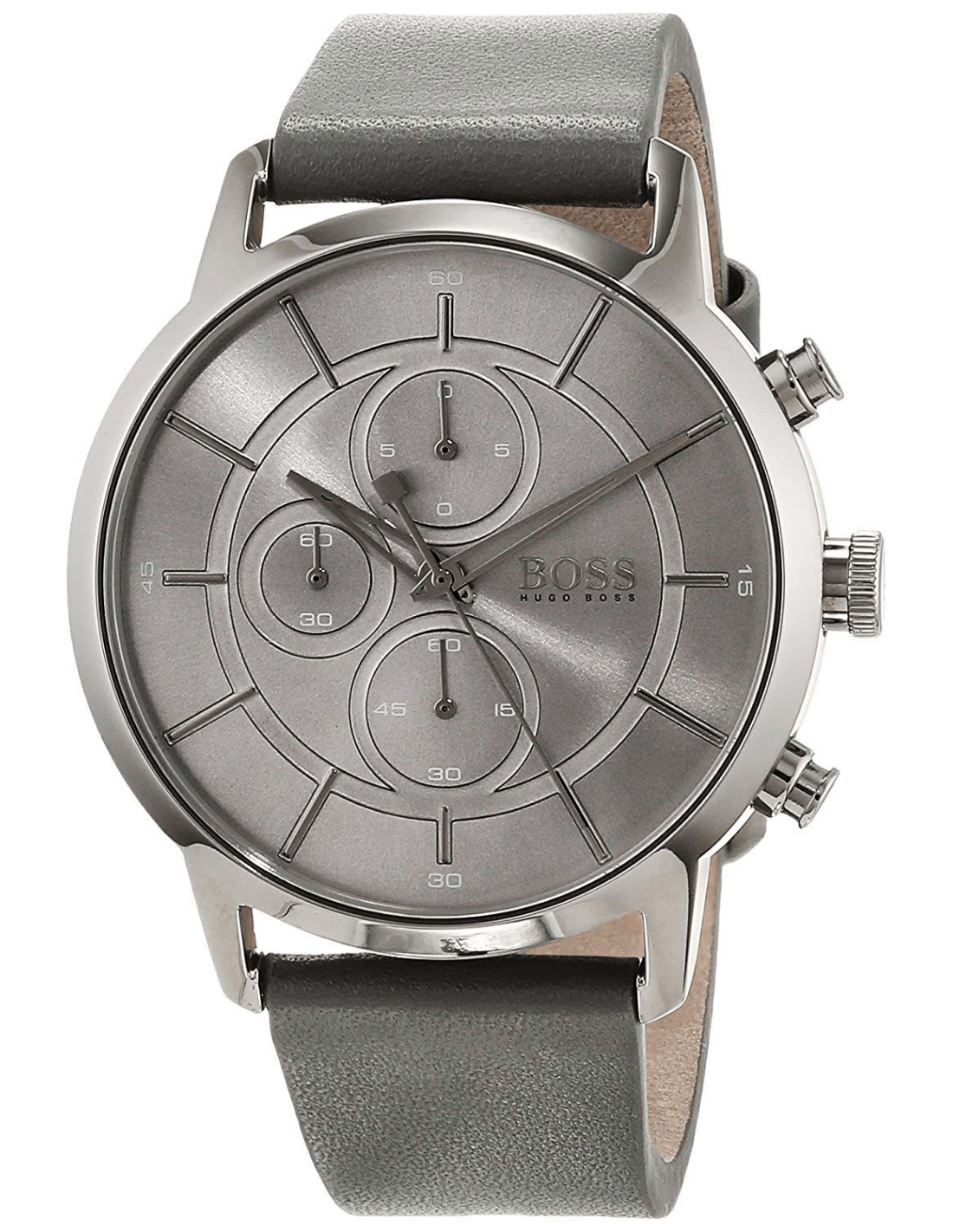 Hugo Boss Architectural Grey Dial Grey Leather Strap Watch for Men - 1513570