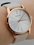 Calvin Klein City Silver Dial White Leather Strap Watch for Women - K2G236X6