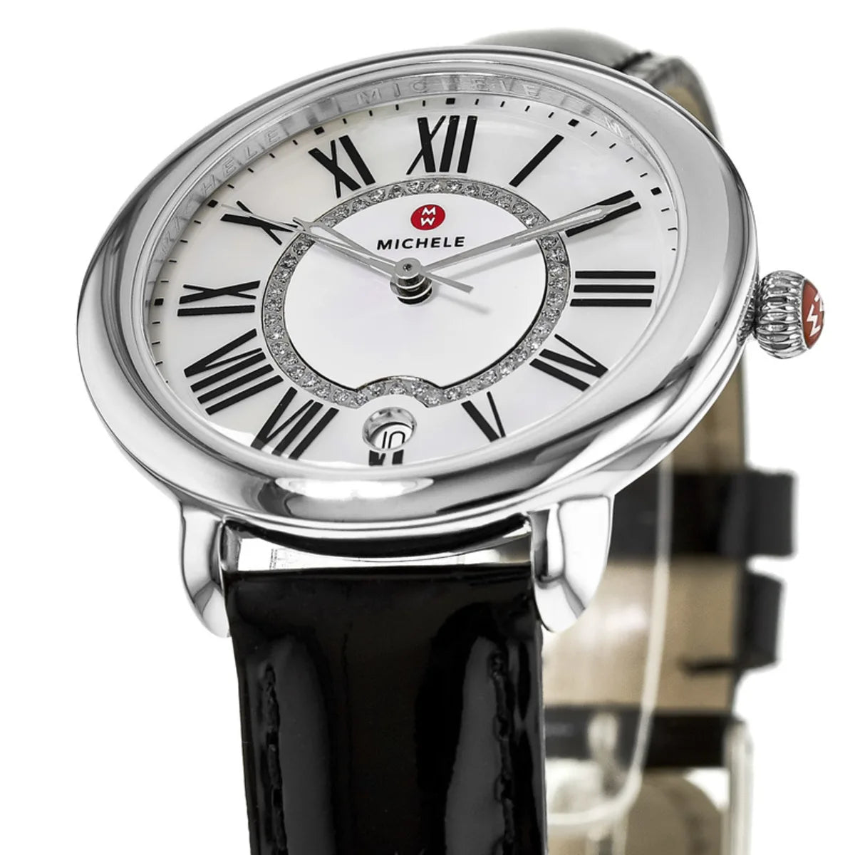 Michele Serein Mother of Pearl Dial Black Leather Strap Watch for Women - MWW21B000011