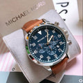 Michael Kors Gage Chronograph Blue Dial Brown Leather Strap Watch For Men - MK8362