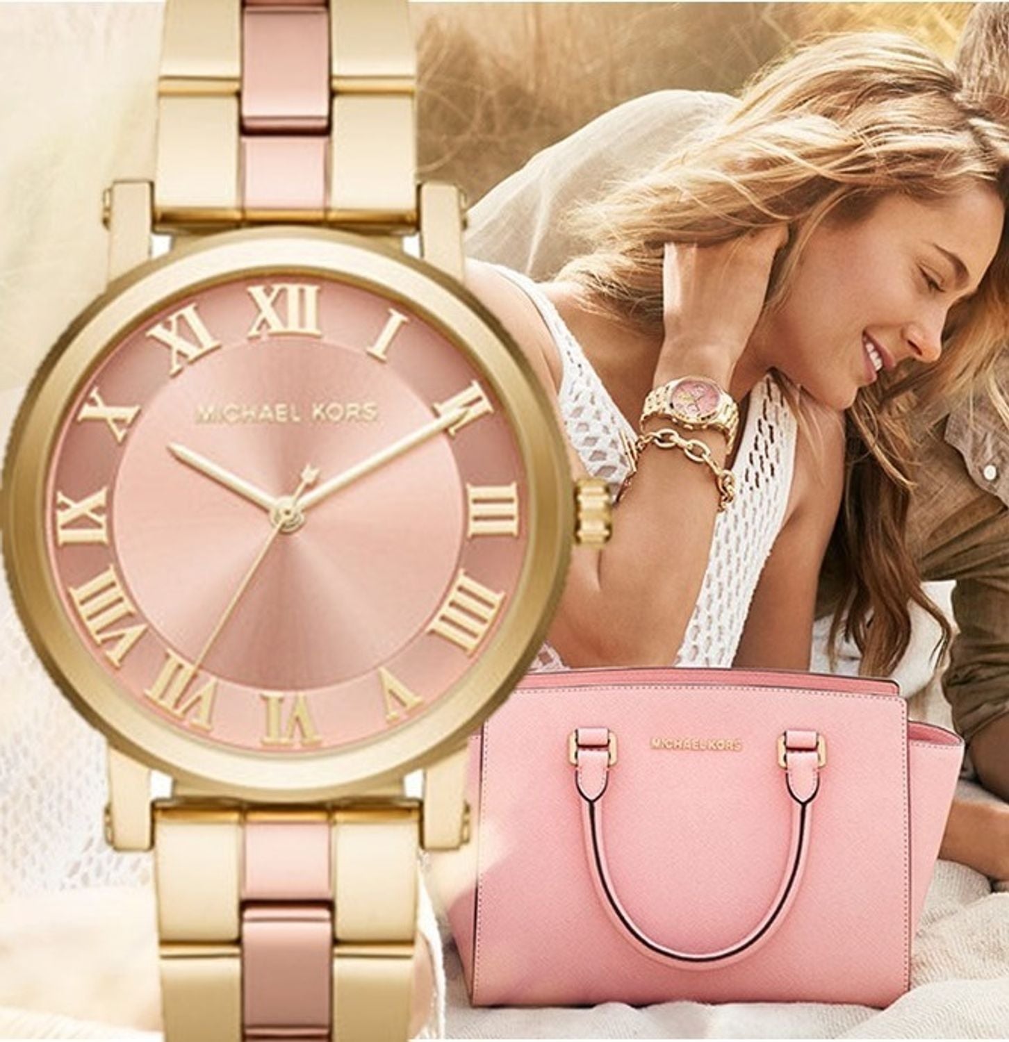 Michael Kors Norie Gold Dial Two Tone Steel Strap Watch for Women - MK3586