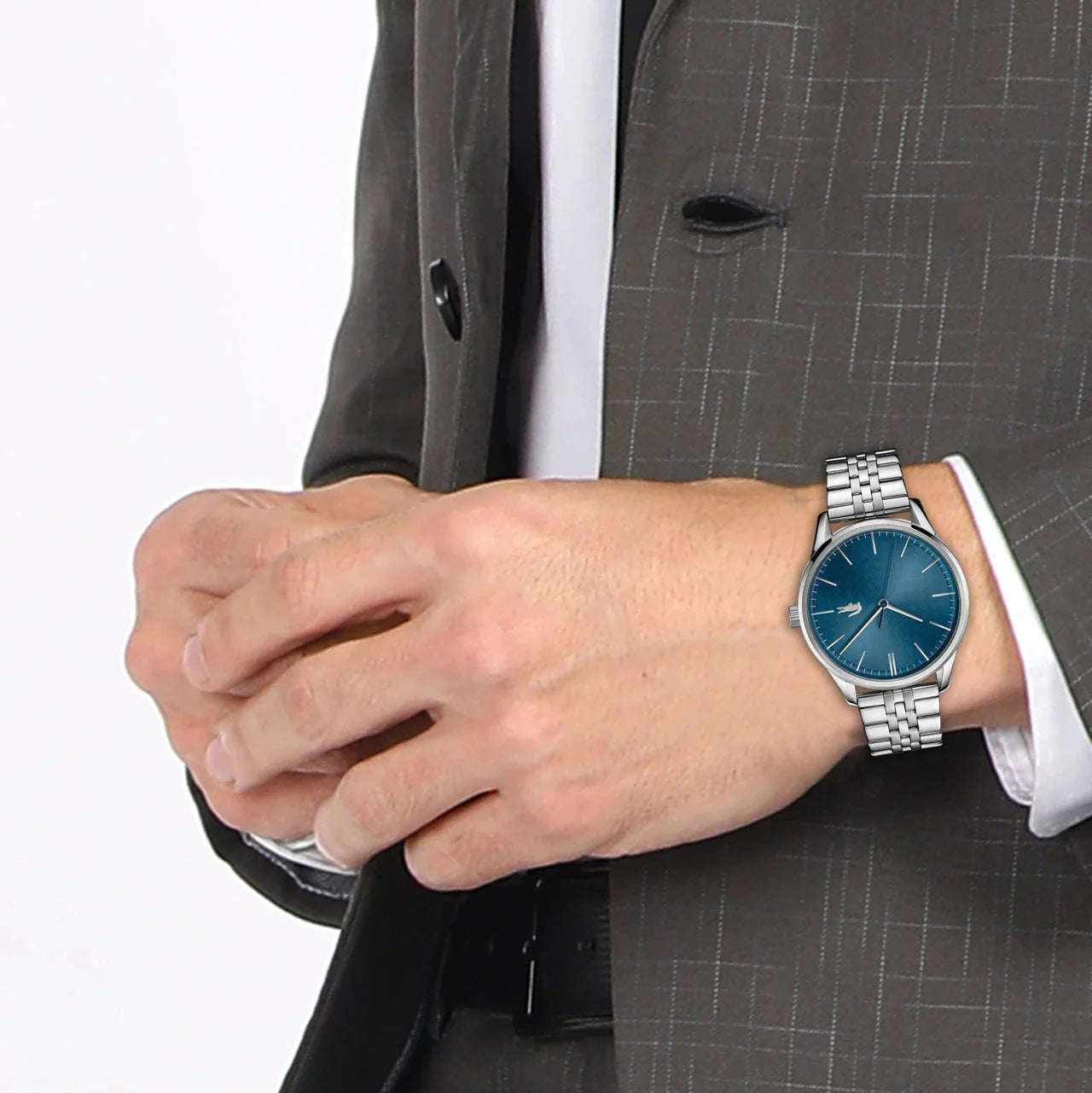 Lacoste Vienna Blue Dial Silver Steel Strap Watch for Men - 2011049