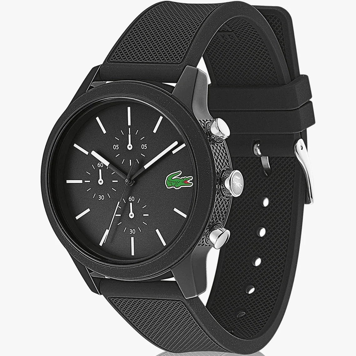 Lacoste 12.12 Chronograph Black Dial Black Silicone Strap Watch for Men - 2010972
