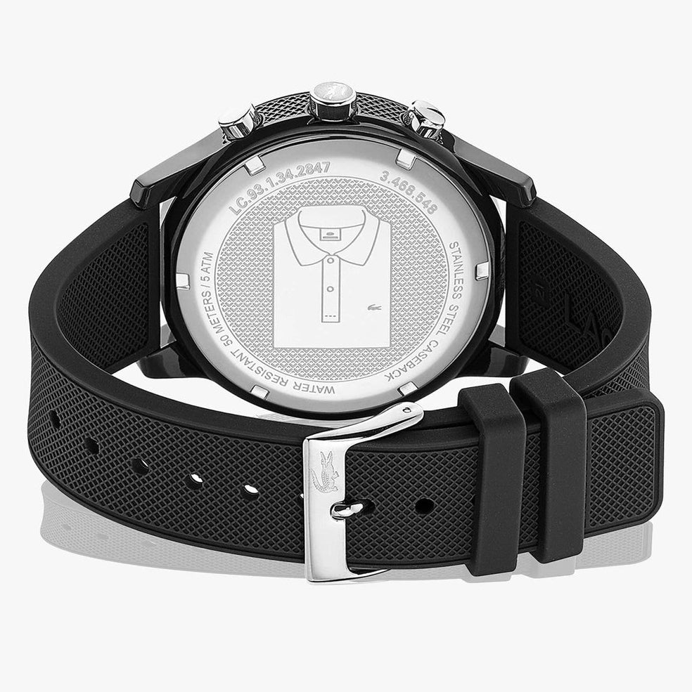 Lacoste 12.12 Chronograph Black Dial Black Silicone Strap Watch for Men - 2010972