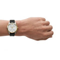 Emporio Armani Claudio Chronograph Silver Dial Black Leather Strap Watch For Men - AR11498