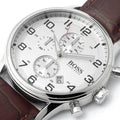 Hugo Boss Aeroliner Chronoraph White Dial Brown Leather Strap Watch For Men - HB1512447