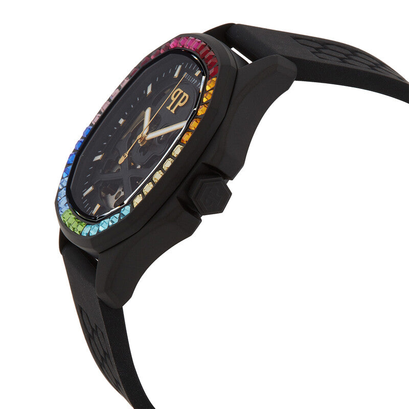 Philipp Plein Skeleton Spectre Black Dial Black Silicone Strap Watch for Men - PWRAA1023