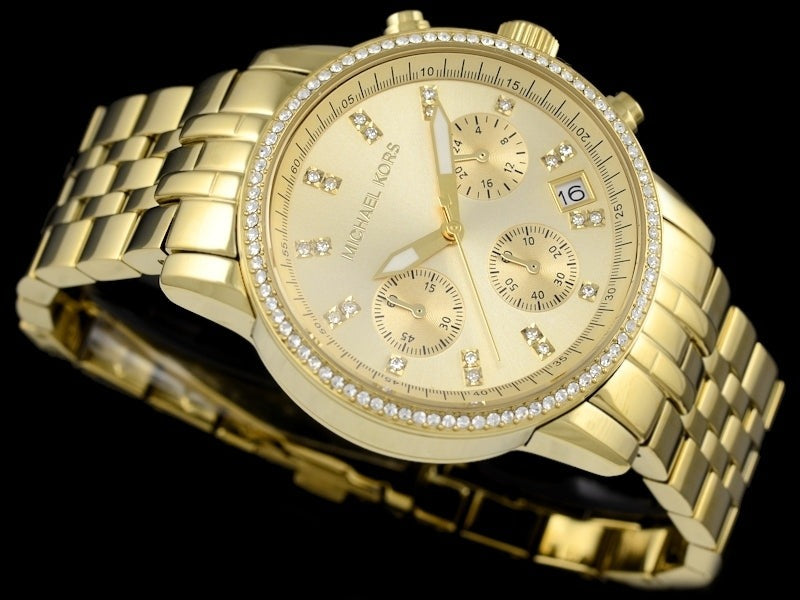 Michael Kors Runway Chronograph Gold Dial Gold Steel Strap Watch For Women - MK5698