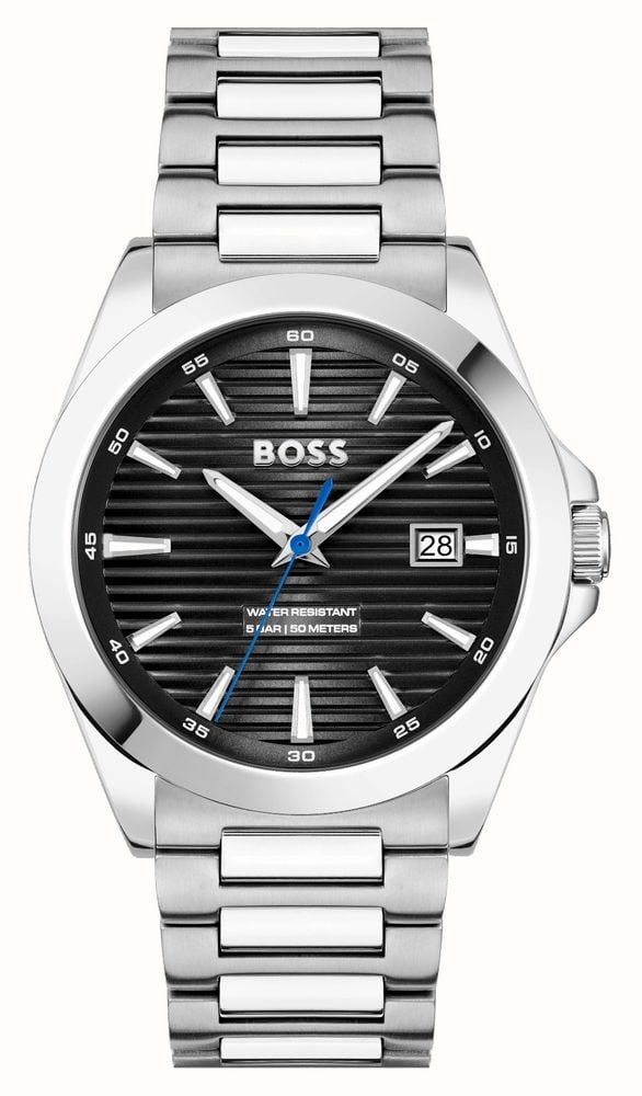 Hugo Boss Strike Black Dial Silver Steel Strap Watch for Men - 1514170
