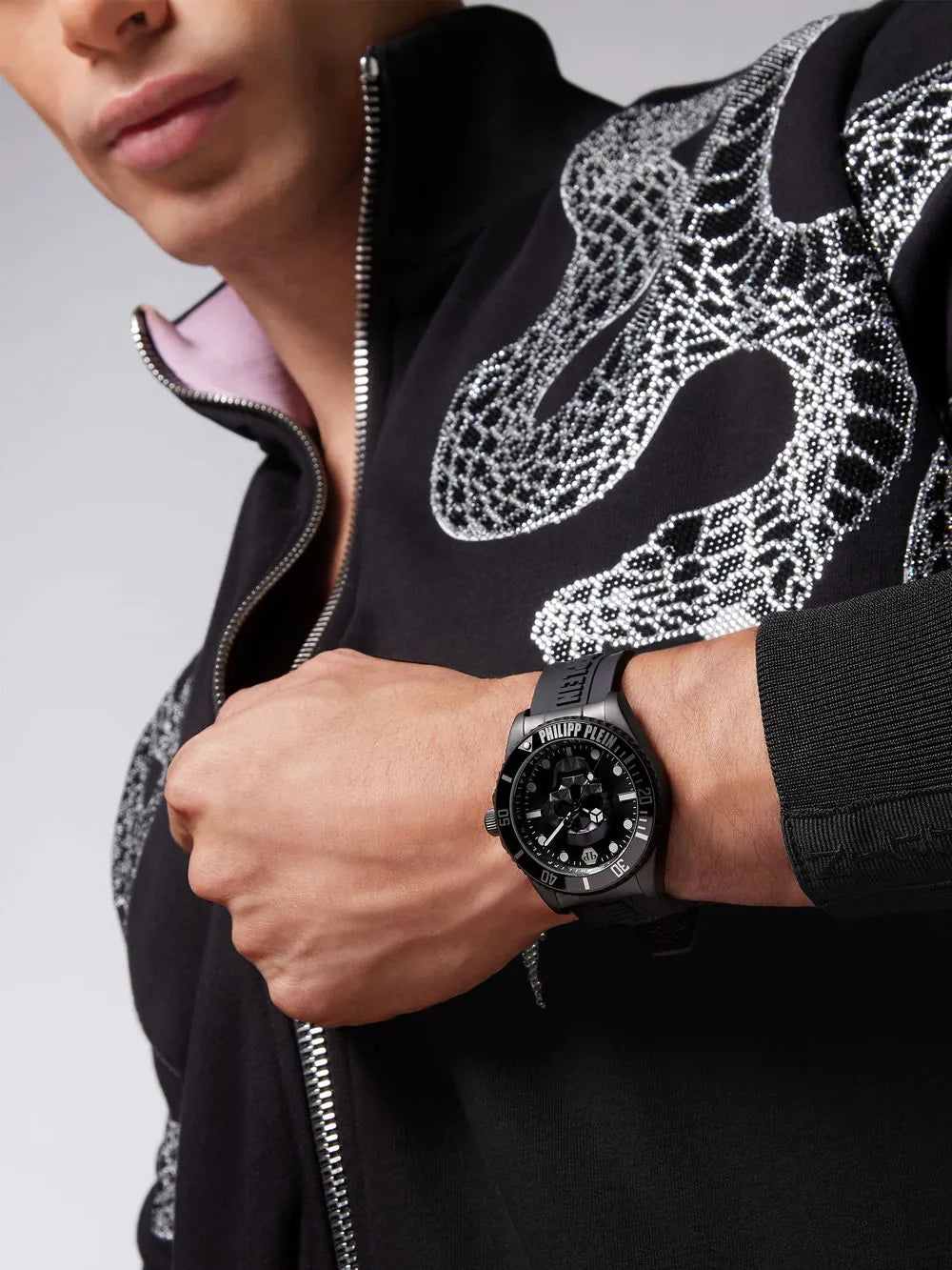 Philipp Plein The $kull Diver Black Dial Black Stainless Steel Strap Watch For Men- PWOAA0922