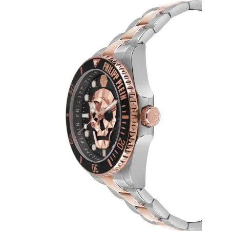 Philipp Plein The $kull Diver Black Dial Two Tone Steel Strap Watch For Men- PWOAA0822