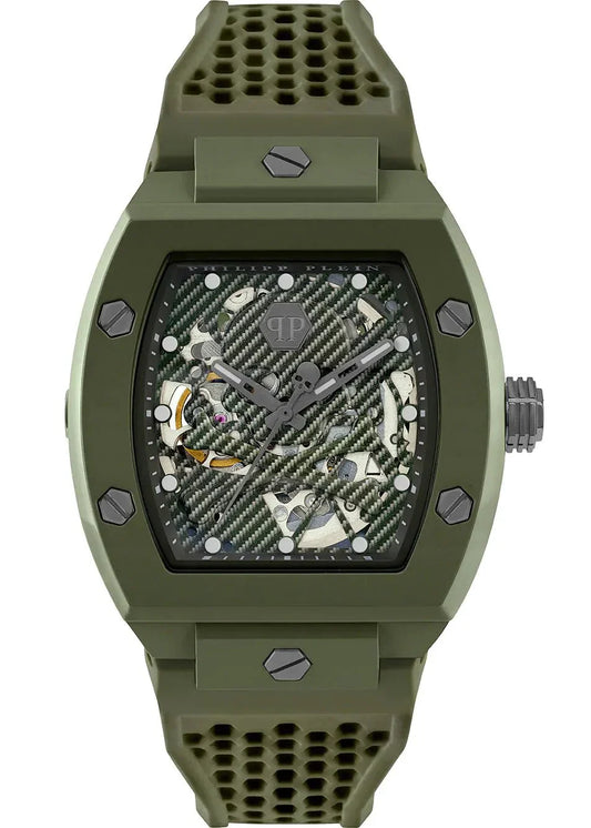 Philipp Plein The Skeleton Green Dial Green Silicone Strap Watch for Men- PWVBA0223