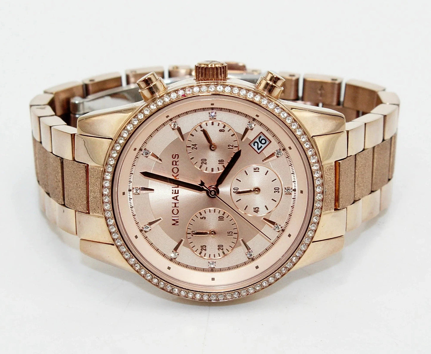 Michael Kors Ritz Chronograph Rose Gold Dial Rose Gold Steel Strap Watch For Women - MK6598