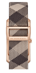 Burberry The Pioneer Rose Gold Dial Haymarket Brown Leather Strap Watch for Women - BU9408